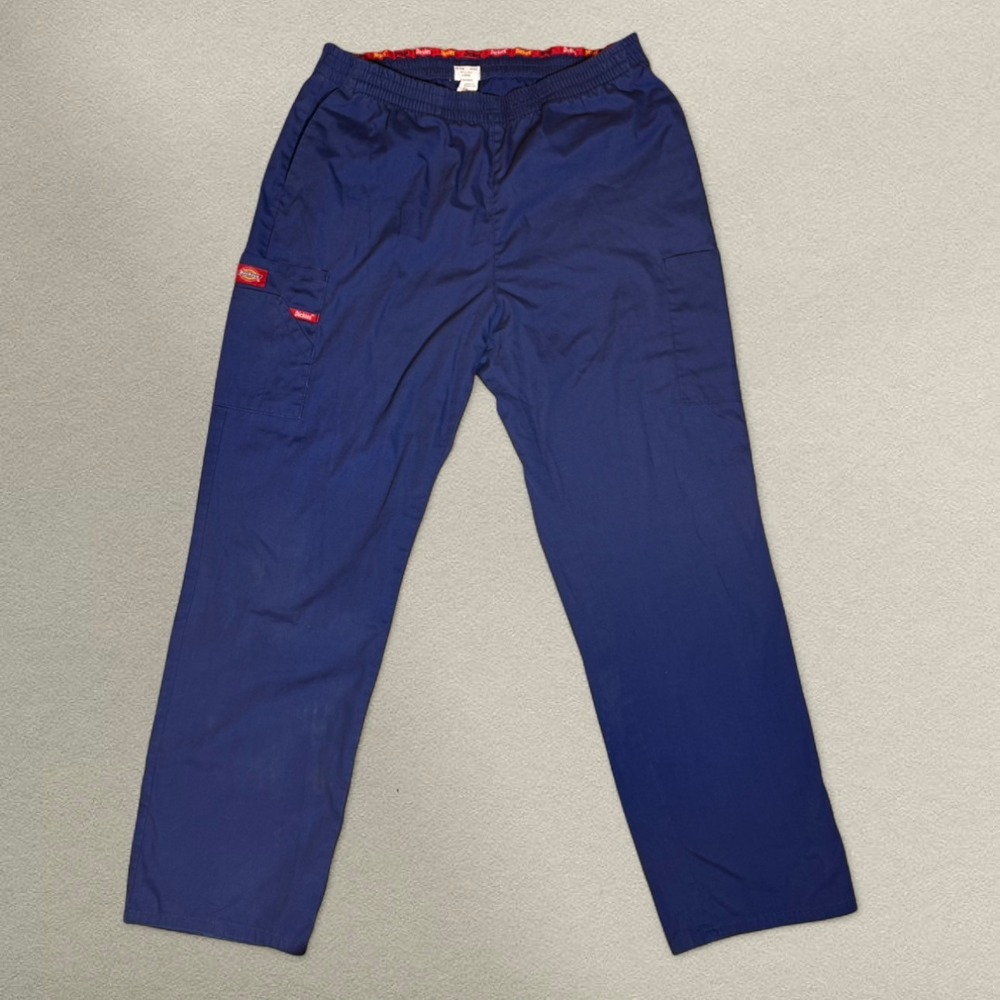 Dickies Scrub Pants Womens Large‎ Blue Elastic Waist Cargo Pocket 29.5" Inseam